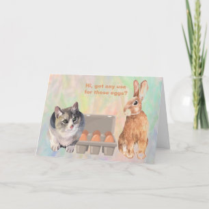 Carte AMIS Drôle chat et lapin lapin Pâques