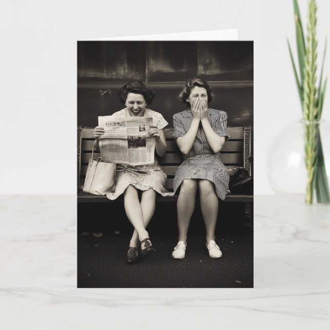 Carte Amis vintage riant ensemble (Devant)