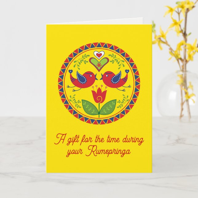 Carte Amish - Signe Hexagonal Distelfinks Tulipes Cœurs  (Fleur jaune)