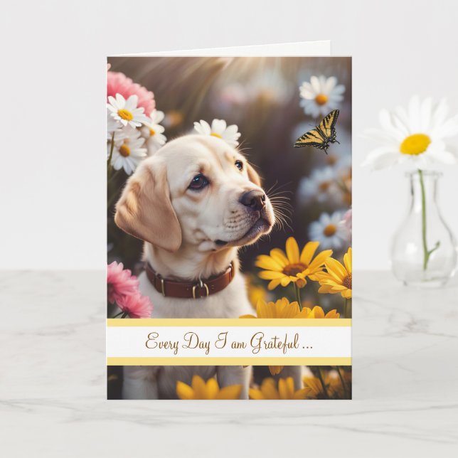 Carte Amitié Chiot Labrador Jaune Papillon Mignon (Petite plante)