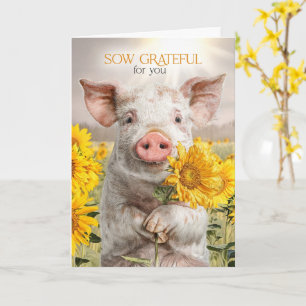 Carte Amitié Cochon Mignon avec des Tournesols Sème Reco