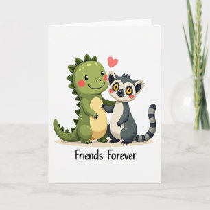 Carte Amitié Dino Lémurien Mignon Pour Toujours