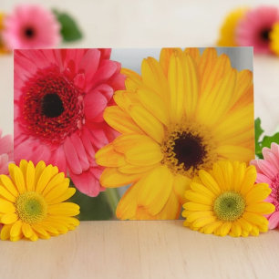 Carte Amitié florale lumineuse aux gerbera rose jaune