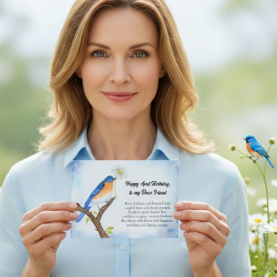 Carte Amitié Joyeux Anniversaire d'Avril avec Oiseau Ble