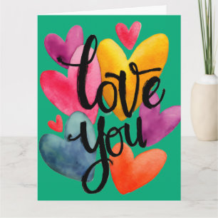 Carte Amour aquarelle vibrant : "Je t'aime" en lettrage 