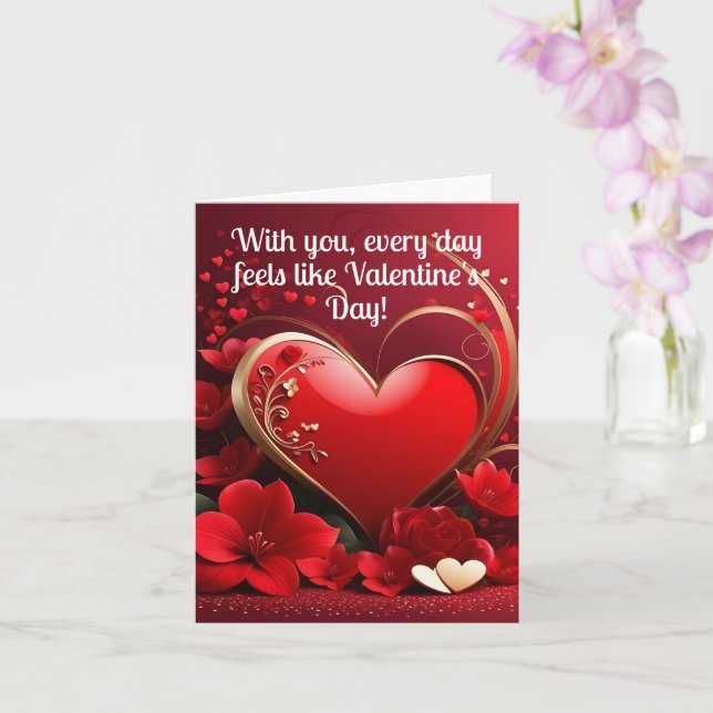 Carte Amour Cœur Rouge-Or Saint-Valentin (Orchidée)