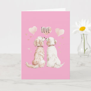 Carte Amour de chien à coeurs roses