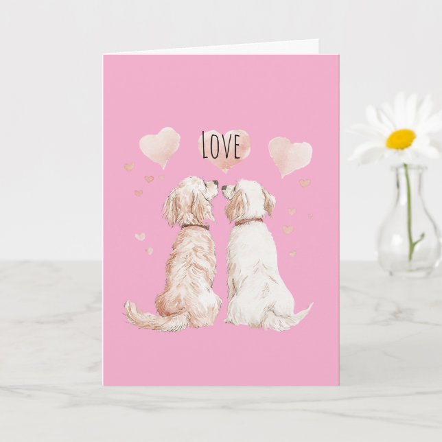 Carte Amour de chien à coeurs roses (Petite plante)