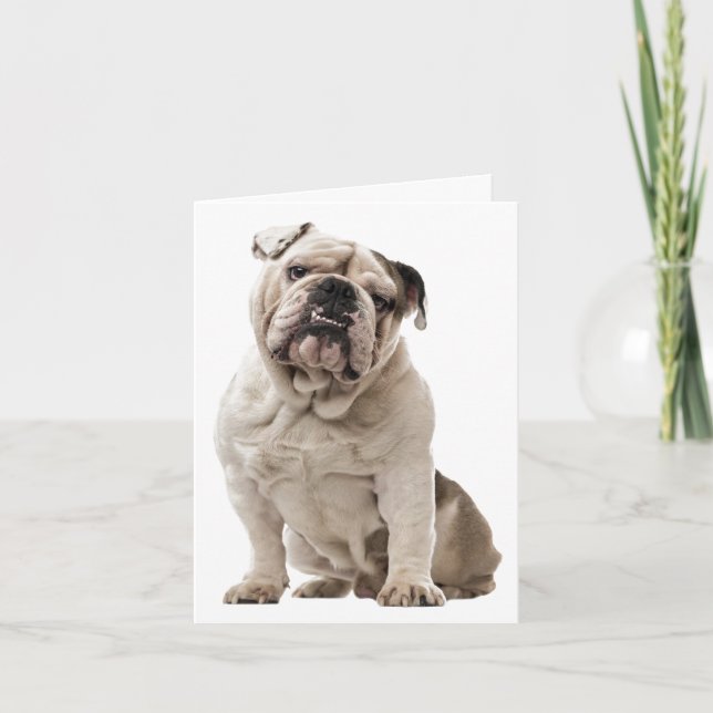 Carte Amour de chiot bouledogue, Bonjour, je pense à vou (Devant)