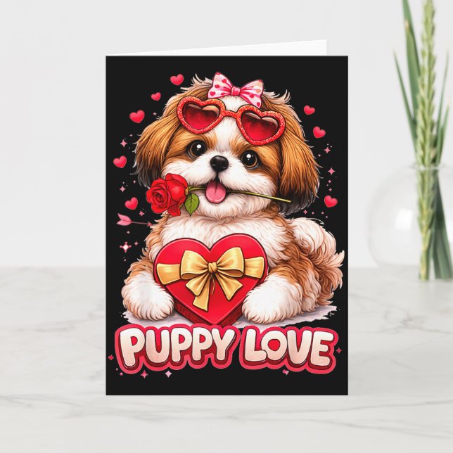 Carte Amour de chiot Saint-Valentin Shih Tzu Chien Migno (Devant)