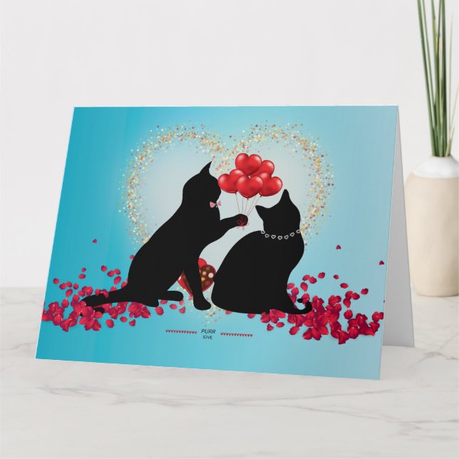 Carte Amour de ronronnement - Ballons de la Saint-Valent (Devant)