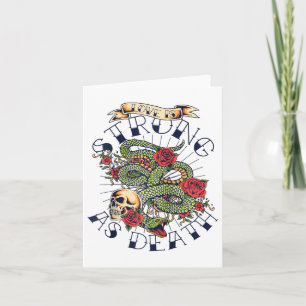 Carte Amour Fort Comme La Mort Crâne Vintage Serpent Ros