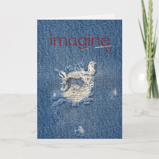 Carte Amour, imaginez le texte sur le denim bleu effilé (Devant)