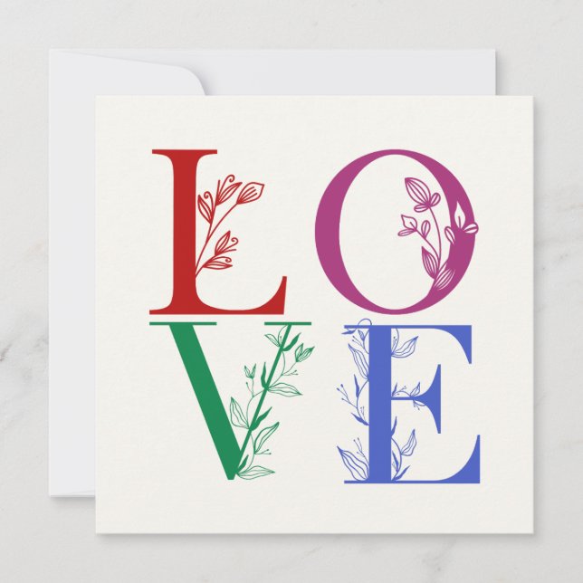 Carte Amour - Lettres botaniques colorées  (Devant)