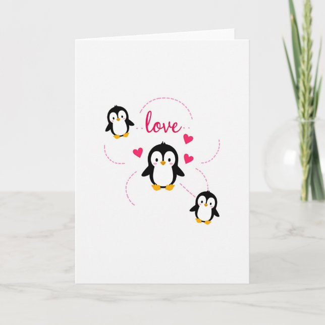 Carte Amour Manchots Cœurs (Devant)