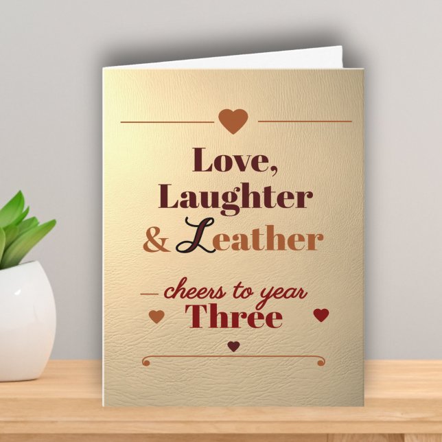 Carte Amour, rire et cuir 3e anniversaire mariage (Créateur téléchargé)