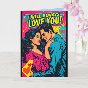 Carte Amour romantique Pop Art bleu magenta jaune