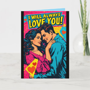 Carte Amour romantique Pop Art bleu magenta jaune