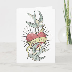 Carte Amour Véritable   Oiseaux de Tatouage Vintage avec