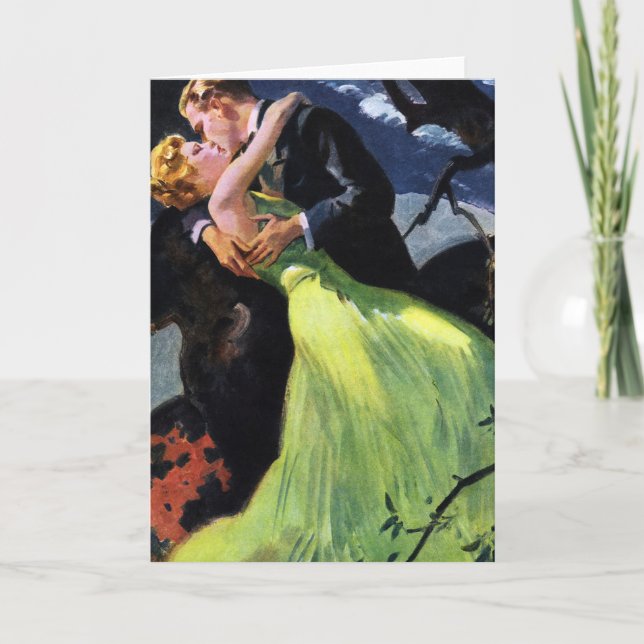 Carte Amour vintage et romance, Baiser romantique (Devant)