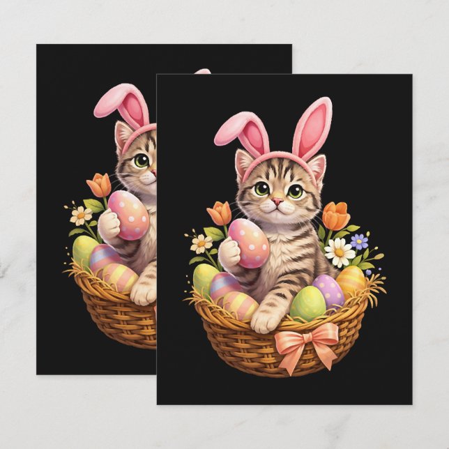 Carte Amoureux de chatons mignons Joyeuses Pâques Chat (Devant / Derrière)