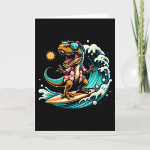 Carte Amoureux de la plage T-rex dinosaure faisant du su