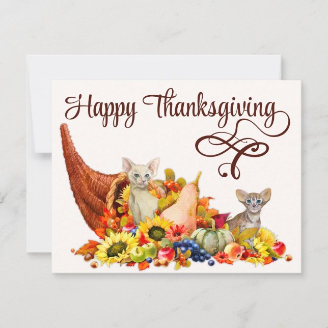 Carte Amoureux des chats Cornucopia Thanksgiving Holiday (Devant)