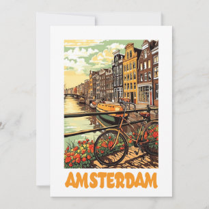 Carte Amsterdam Hollande Canal Ville Colorée Vintage