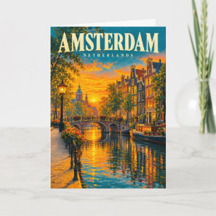 Carte Amsterdam Pays-Bas Coucher de Soleil Canal Voyage