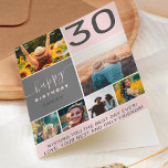 Carte Amusant 30 anniversaire rose 6 photo collage grill<br><div class="desc">Moderne simple 30e anniversaire rose 6 photo collage grille avec rose pastel rose et gris peint couleurs modifiables et typographie moderne.</div>