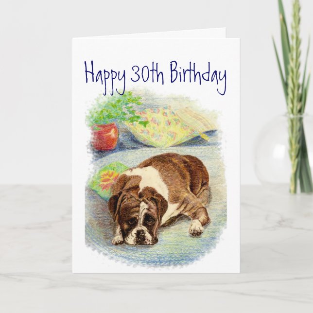 Carte Amusant 30e anniversaire, mignon mais triste chien (Devant)