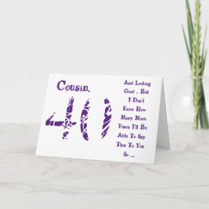 Carte Amusant, 40ème anniversaire, cousin, texte violet 
