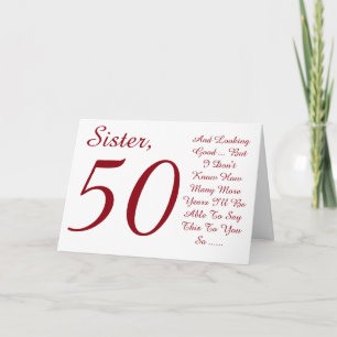 Carte Amusant, 50ème anniversaire pour soeur, texte roug