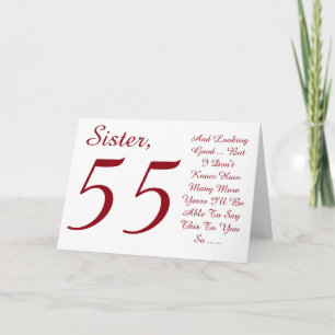 Carte Amusant, 55ème anniversaire pour soeur, texte roug