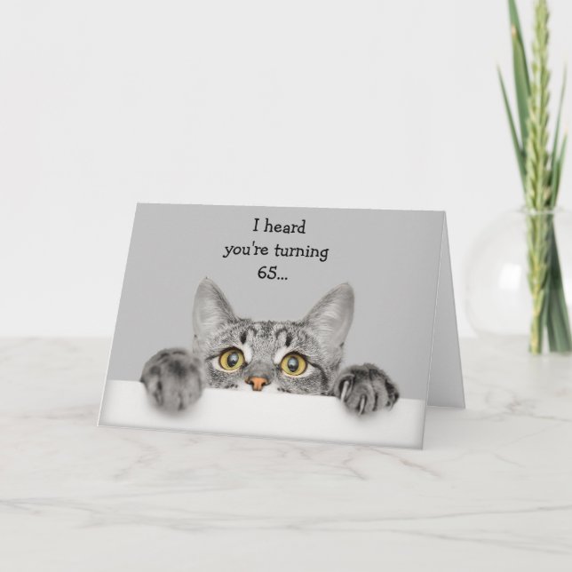 Carte Amusant 65e anniversaire avec Humour animal chat (Devant)