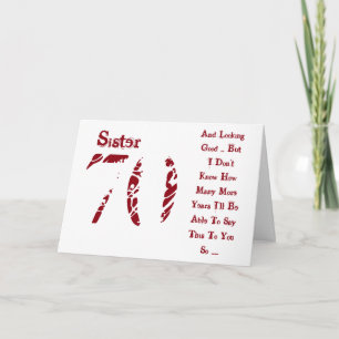 Carte Amusant, 70ème anniversaire pour soeur, texte roug