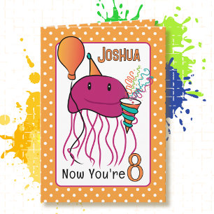 Carte Amusant 8e anniversaire de mer animal caricature m