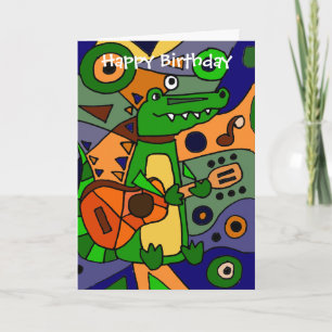 Carte Amusant Alligator Jouer Guitare Art Moderne Origin