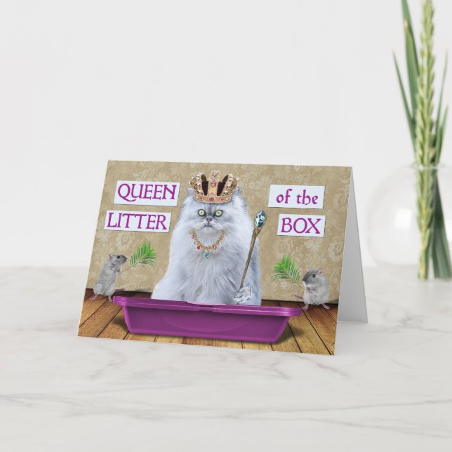 Carte Amusant Anniversaire Chat Queen of the Litter Box  (Devant)