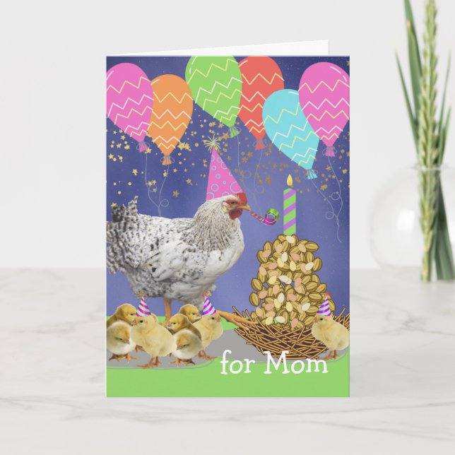Carte Amusant Anniversaire de poulet pour maman avec pou (Devant)