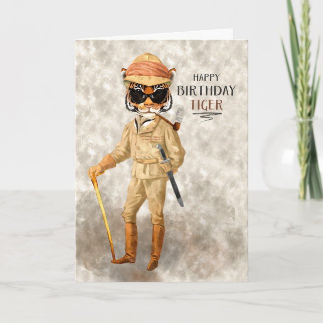 Carte Amusant Anniversaire Gros Jeu Hipster Tiger Safari (Devant)