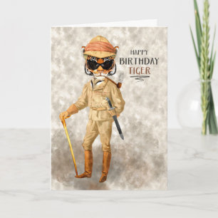 Carte Amusant Anniversaire Gros Jeu Hipster Tiger Safari