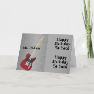 Carte Amusant, anniversaire pour un gendre, guitare roug