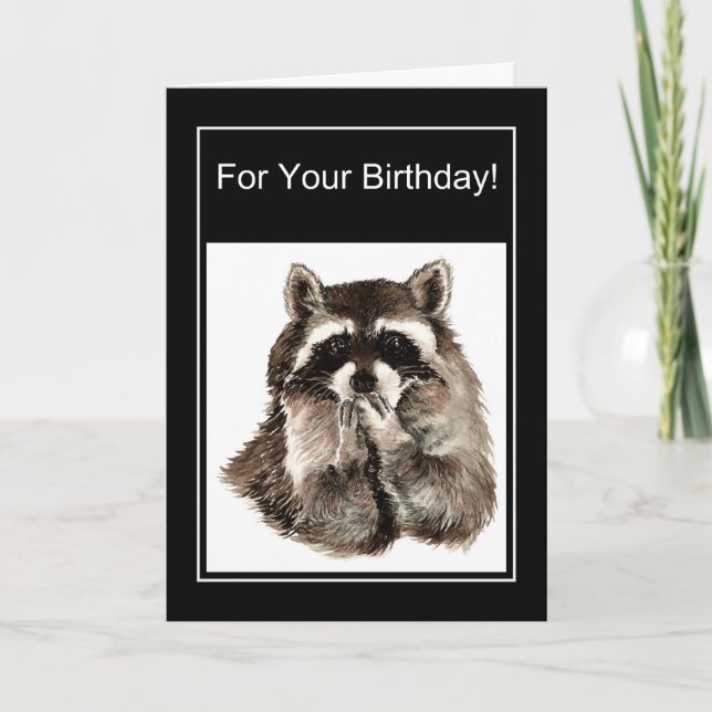 Carte Amusant Anniversaire Raccoon soufflant Baisers (Devant)