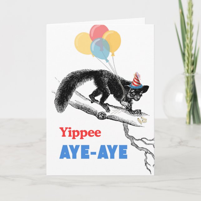 Carte Amusant Aye-aye Anniversaire Trouver Des Arbustes (Devant)