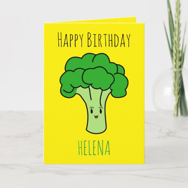 Carte Amusant Brocoli Jaune Vegan Anniversaire (Devant)