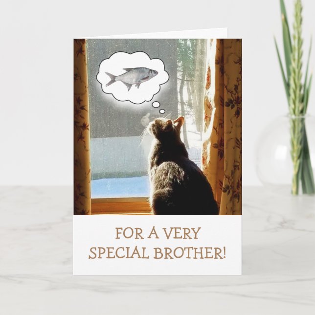Carte Amusant Brother Chat Et Poisson Anniversaire (Devant)