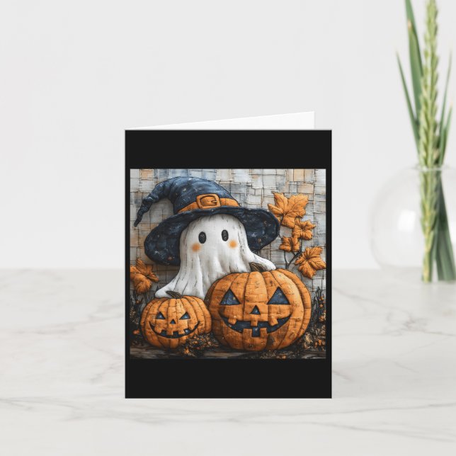 Carte Amusant Citrouille fantôme mignon Halloween Patchw (Devant)