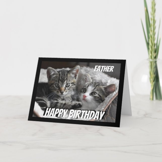 Carte Amusant Coeur au coeur Père Anniversaire Chat Anim (Devant)