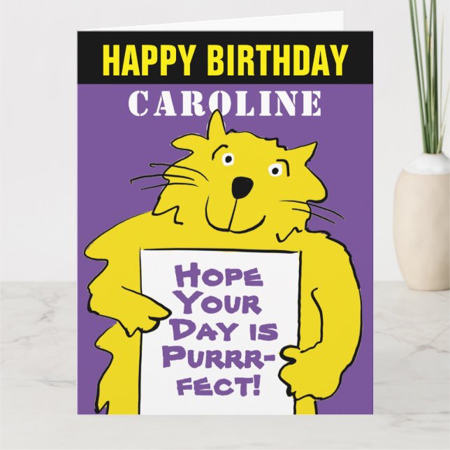 Carte Amusant design de chat pour un anniversaire Purr-f (Devant)